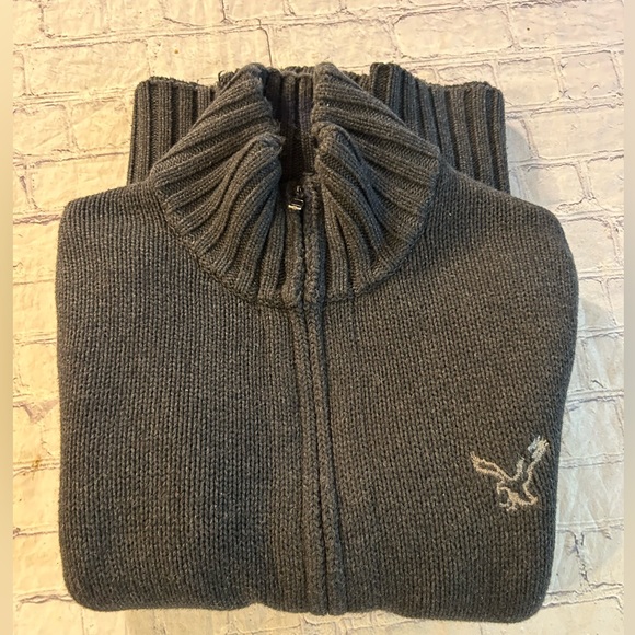 AMERICAN EAGLE OUTFITTERS MENS CHUNKY COTTON & WOOL FULL ZIP SWEATER SIZE LARGE - Picture 2 of 9